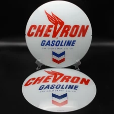 CHEVRON GAS PUMP GLOBE FACES (SET OF 2)  13.5" HEAVY STRENGTH GLASS!!  PERFECT!!