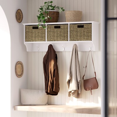 Coat Rack Shelf With Baskets And Hooks Bevelled Coat Shelf With