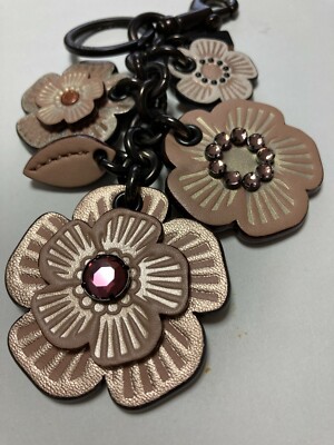 Coach Tea Rose Bag Charm Key Ring Flower Leather Pink pre-owned | eBay