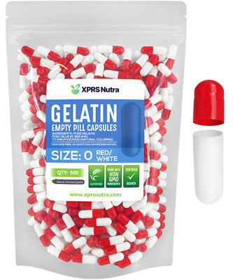 Size 0 Red/White Empty Gelatin Capsules Gelcaps Pills Kosher Caps