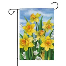 Welcome Spring Summer Garden Flag 12x18 Double Sided Vertical, Burlap Small Daff