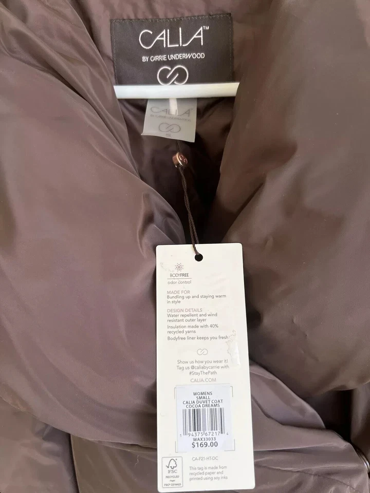 Calia by Carrie Underwood Edredón Acolchado Puffer Chaqueta Corbata Cintura Marrón Talla Pequeña Foto 4 de 4