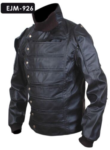 Captain America Winter Soldier Bucky Barnes Leather Jacket with Removable Arms - Picture 4 of 7