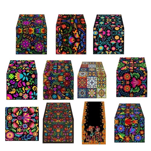 Linen Table Runner Mexico Skull Kitchen Table Runners Tablecloth for