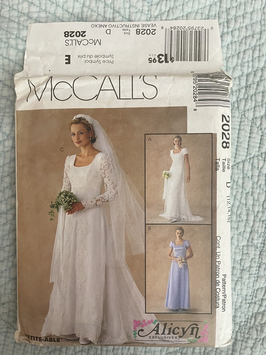 Vtg 1999 McCall's Wedding Bridal Gown Bridesmaid Dress 12 14 16 UNCUT 2028