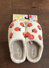 Moon Cake Womens Faux Sherpa Memory Foam Slippers Strawberry New Sz M 7/8