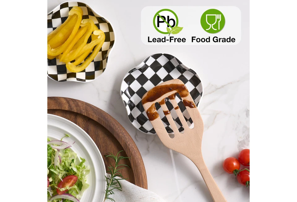 Reposacuchara de cerámica: patrón blanco y negro, soporte para utensilios de cocina de 5,3 pulgadas Foto 2 de 4