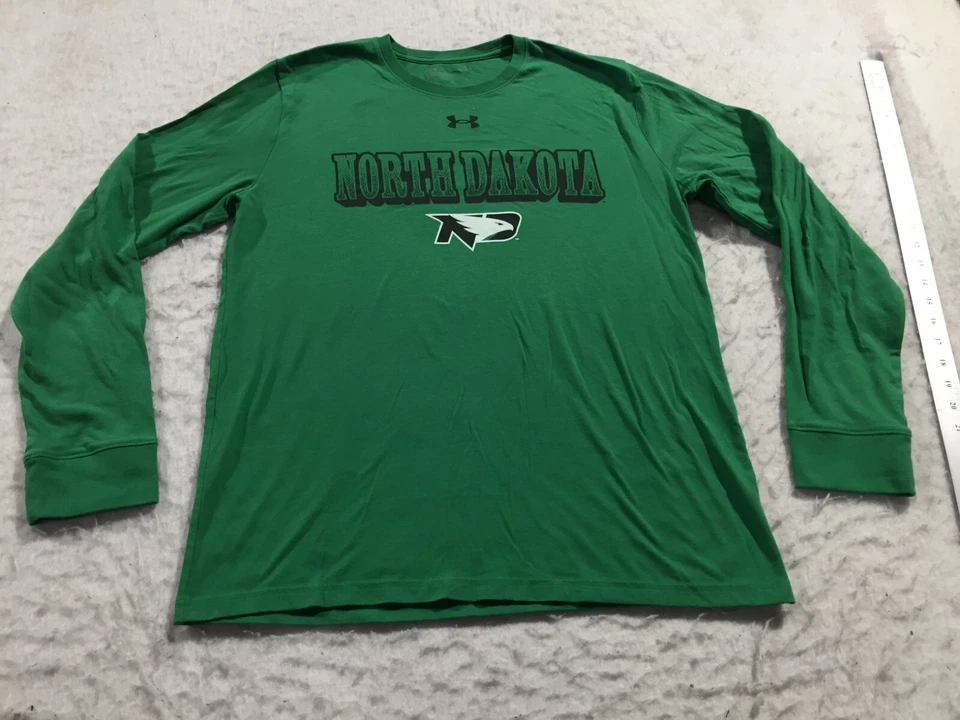UND Fighting Hawks Under Armour T Shirt Mens L Large Green Graphic Print Long - Image 2 of 4