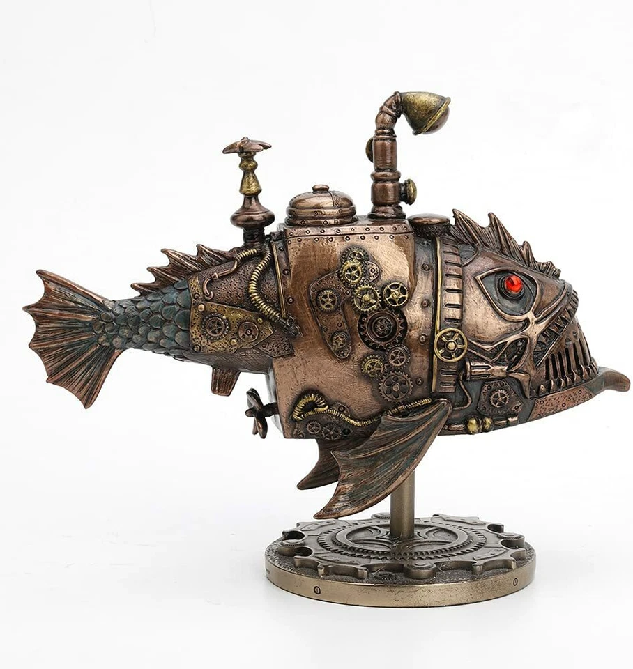 Steampunk Submarino Melanocetus Unus Figura Fantasía Bronce Fundido en Frío Decoración Foto 4 de 4