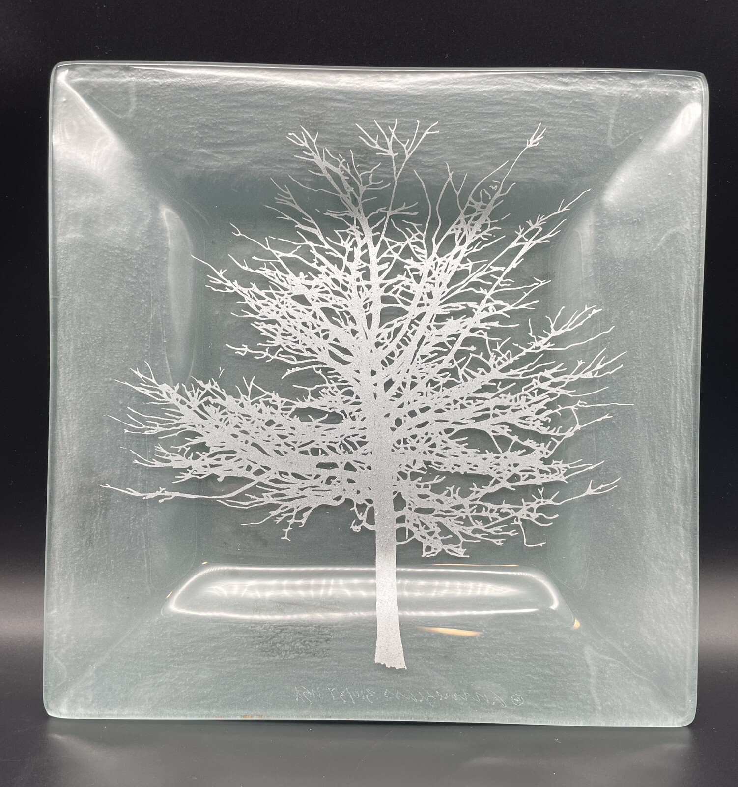 Silver Tree Plate by Annie Glass Signed Number 310/37 Frosted Glass
