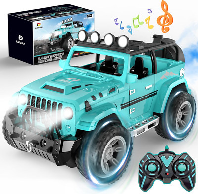 Remote Control Jeep with Fog Mist and Music, Kids 1:16 RC Car Toy w/ 2 Batteries