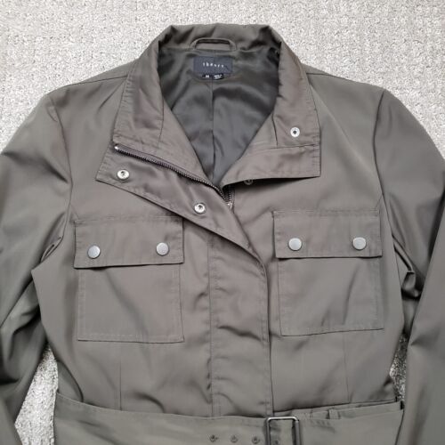 THEORY Jacket Womens Medium Olive Green Safari Military Belted Full zip Macaire - Picture 2 of 15