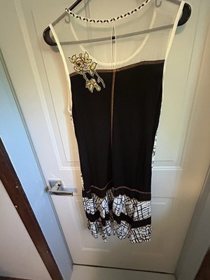 Cute Women s Sun Dress Size L Sequins Lace Rayon Spandex Black White Gold