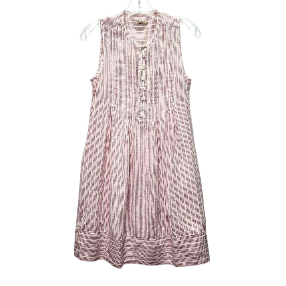 Faherty Isha Linen Dress Womens XS Henley Pink Bloom Sierra Stripe  Sleeveless | eBay
