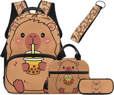 Capybara Backpack with Lunch Box Set Pencil Case Teen Bookbag Age 10-12 Kinderga