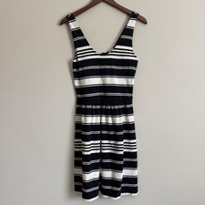 J.CREW Navy Blue Striped Dress XS Cotton Blend Preppy Nautical Fit & Flare Chic