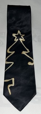 Structure Christmas Tree Tie Black Silk USA Novelty Holiday Mens