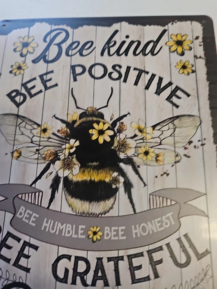 Bee Kind Bee Positive Metal Wall Sign Farmhouse Rustic Bee Decor Inspirational - Image 3 of 4