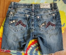 Miss Me Jean womens 30 CUTOFF SHORTS distressed Rhinestone Embroidered Denim