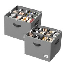 Shoe Organizer for Closet, 2 Pack Fabric Shoe Organizer Storage Box, Shoe Gray