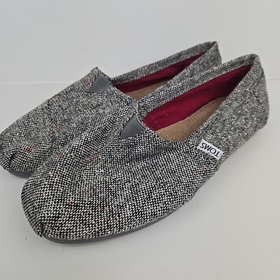 NEW TOMS Classic Silver Karsen Slip On Shoes Women's 6 Sparkle Leather Tweed