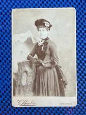 Woman Open Umbrella Studio Cabinet Card G.Beales Spalding Photograph (645)