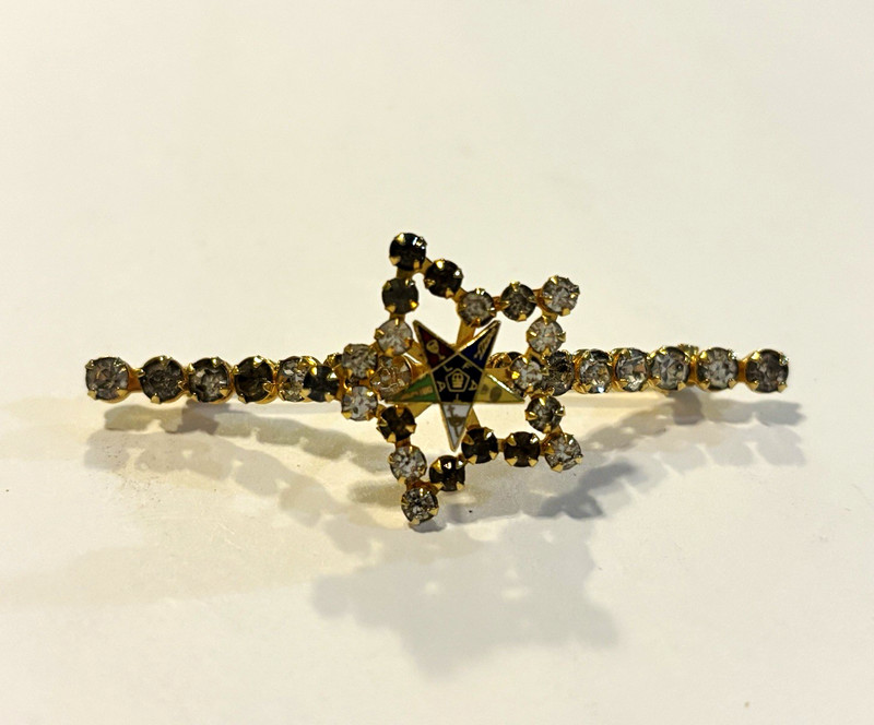 Vintage Order of the Eastern Star OES Rhinestone Bar Brooch Gold Tone Pin