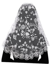 Church Mantilla Catholic Veil: Women D Shaped Camellia Floral White