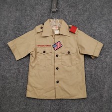 NEW VINTAGE Boy Scouts Of America Button Up Shirt Boys 8 Youth Brown Uniform USA
