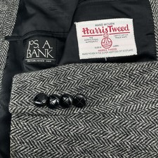 Mens Jos A Bank x Harris Tweed Charcoal Grey Speckled Herringbone Blazer 42L