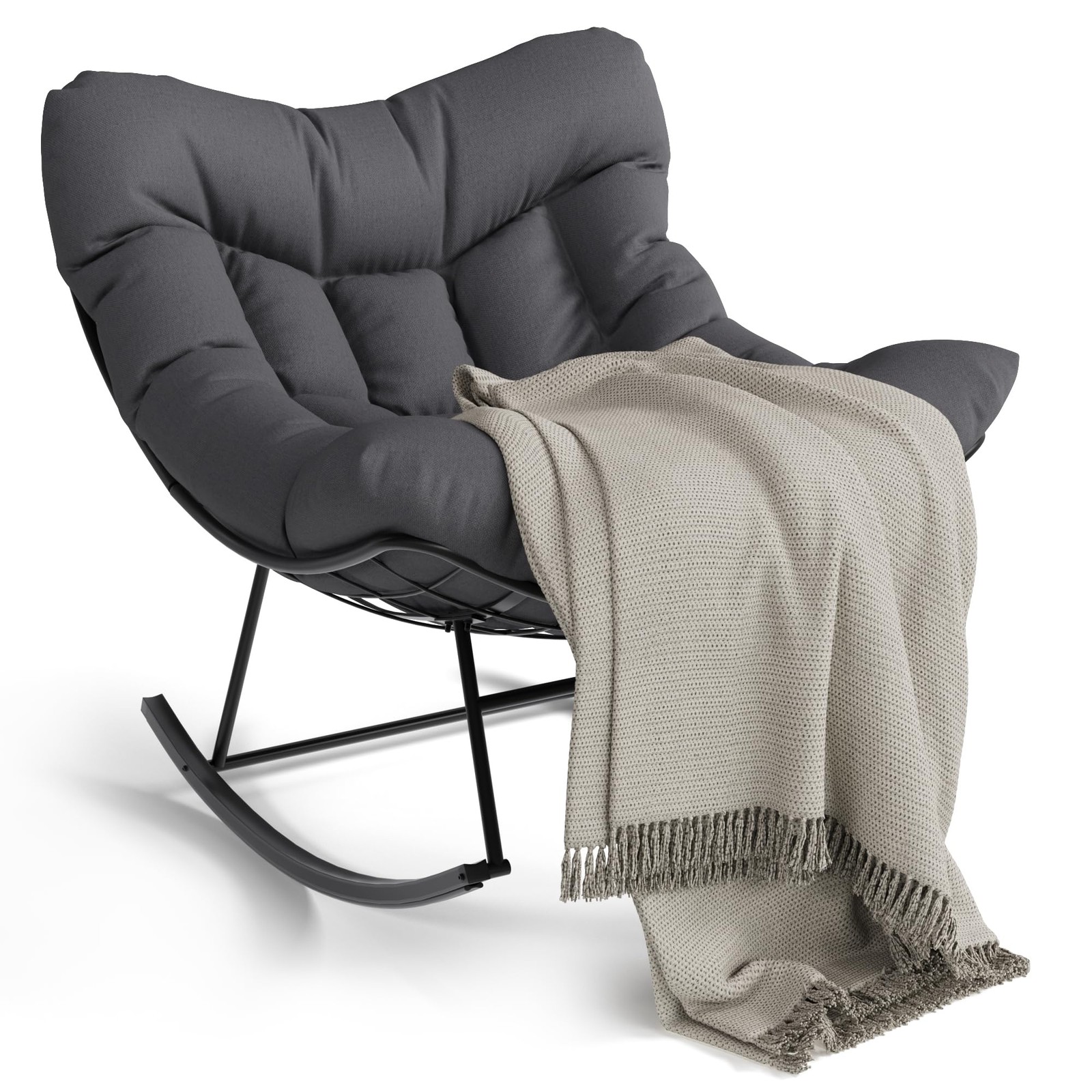, Oversized Patio Lounge Chair Egg Rocker With Cushion