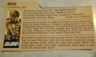 GI Joe ARAH 1980s Medic Doc File Card Only