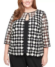 Alex Evenings Embroidered Stretch Tulle 3/4 Sleeve Jacket  Cami Twinset Size 2X