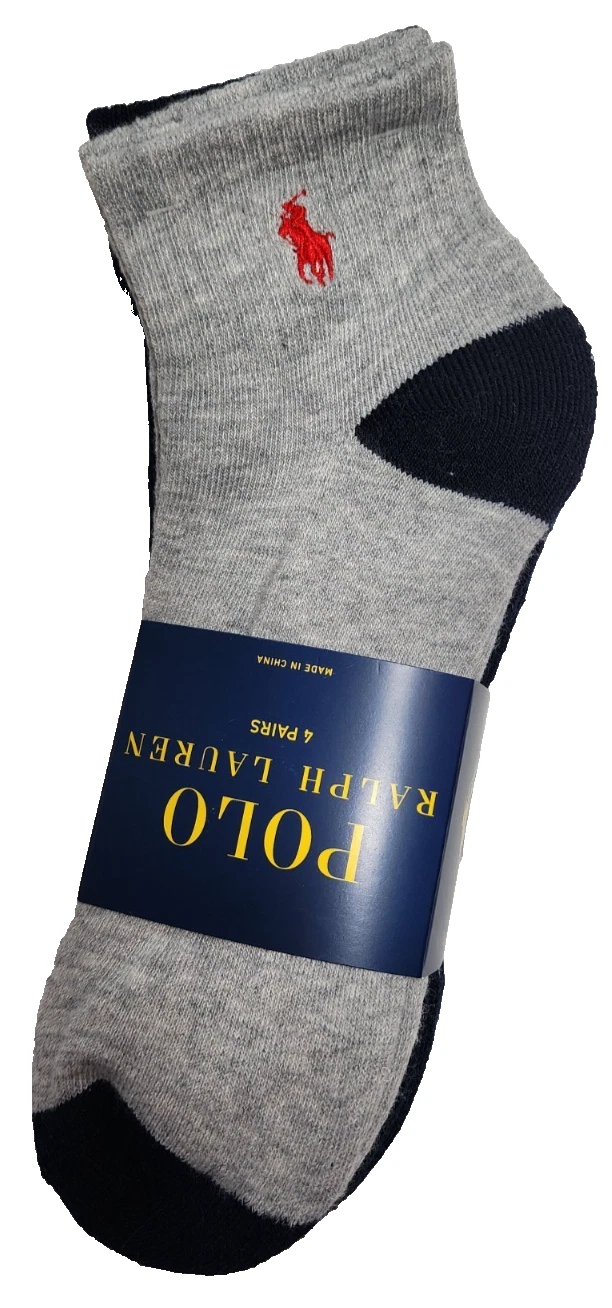 Polo Ralph Lauren Low Cut Socks 4 Pairs Men Shoe Size 6 - 12.5 Gray & Black
