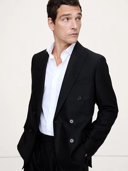 Костюм хопсак итальянский фирменный Banana Republic 38 S двубортный пиджак черный - Изображение 3 из 4