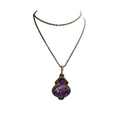Natürlicher Charoit lila Amethyst Anhänger Kanal Set Sterlingsilber signiert