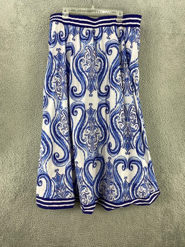 Soft Surroundings Skirt Womens 1X Blue White Paisley Boho Lined Cotton Midi - Picture 4 of 10