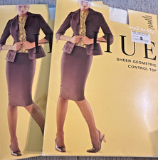 Vintage Lot of 2 Hue Sheer Geometric Control Top Pantyhose Size 1 Ivory 6250