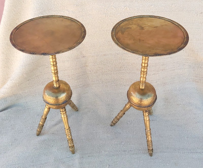 Handmade Pair Moroccan Brass Heavy Tea Table Tripod Stand Middle Eastern Etched