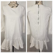 Zara Mini Dress Womens XS Drop Waist Layered3/4 Sleeves Crewneck White Summer