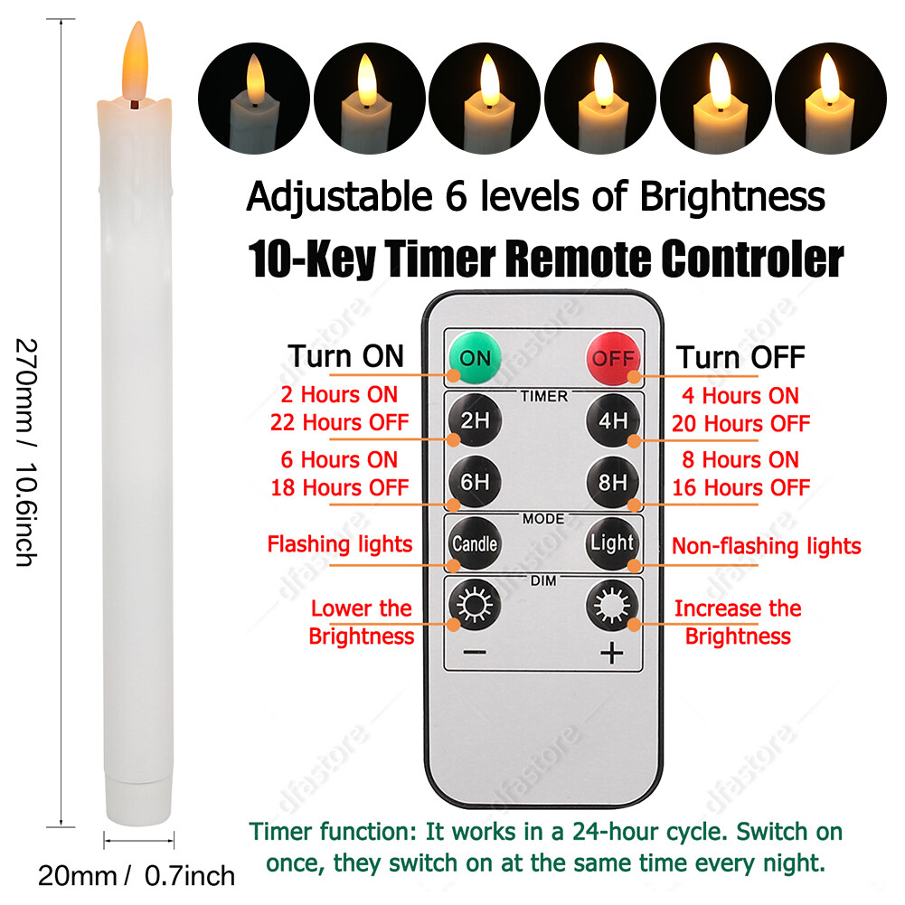 6Pcs Remote Control Flickering Flameless Taper LED Candles Light Battery Powered — image 4