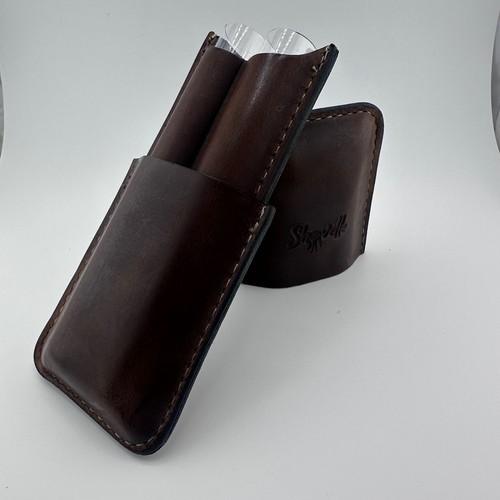 Rustic Brown - Italian Finished Bonded Leather - 2 Cigar Case - Made in USA - Picture 9 of 11