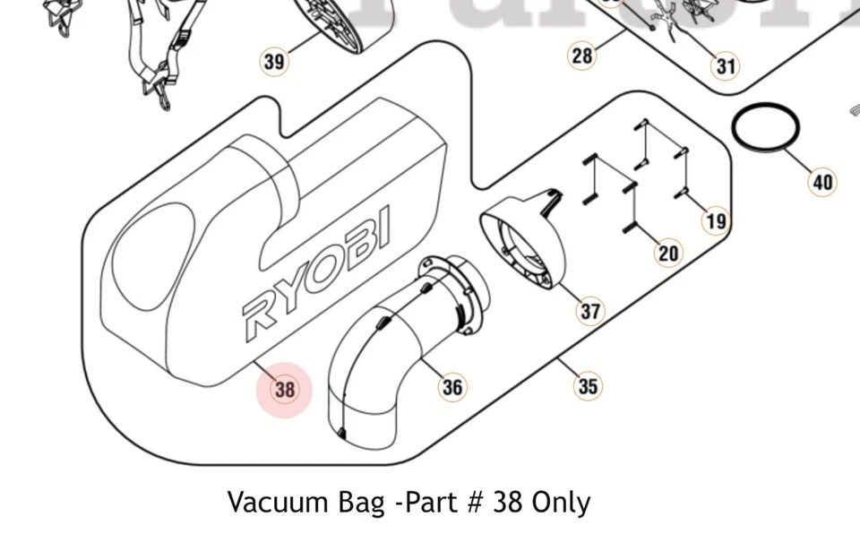 Nueva bolsa de vacío 904187001 para soplador de hojas Ryobi RY404015VNM envío gratuito a EE. UU. Foto 2 de 4