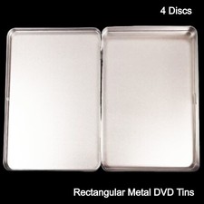 4 x Rectangular Metal Aluminium Silver Ultra Multi Storage Case CD DVD Tins New