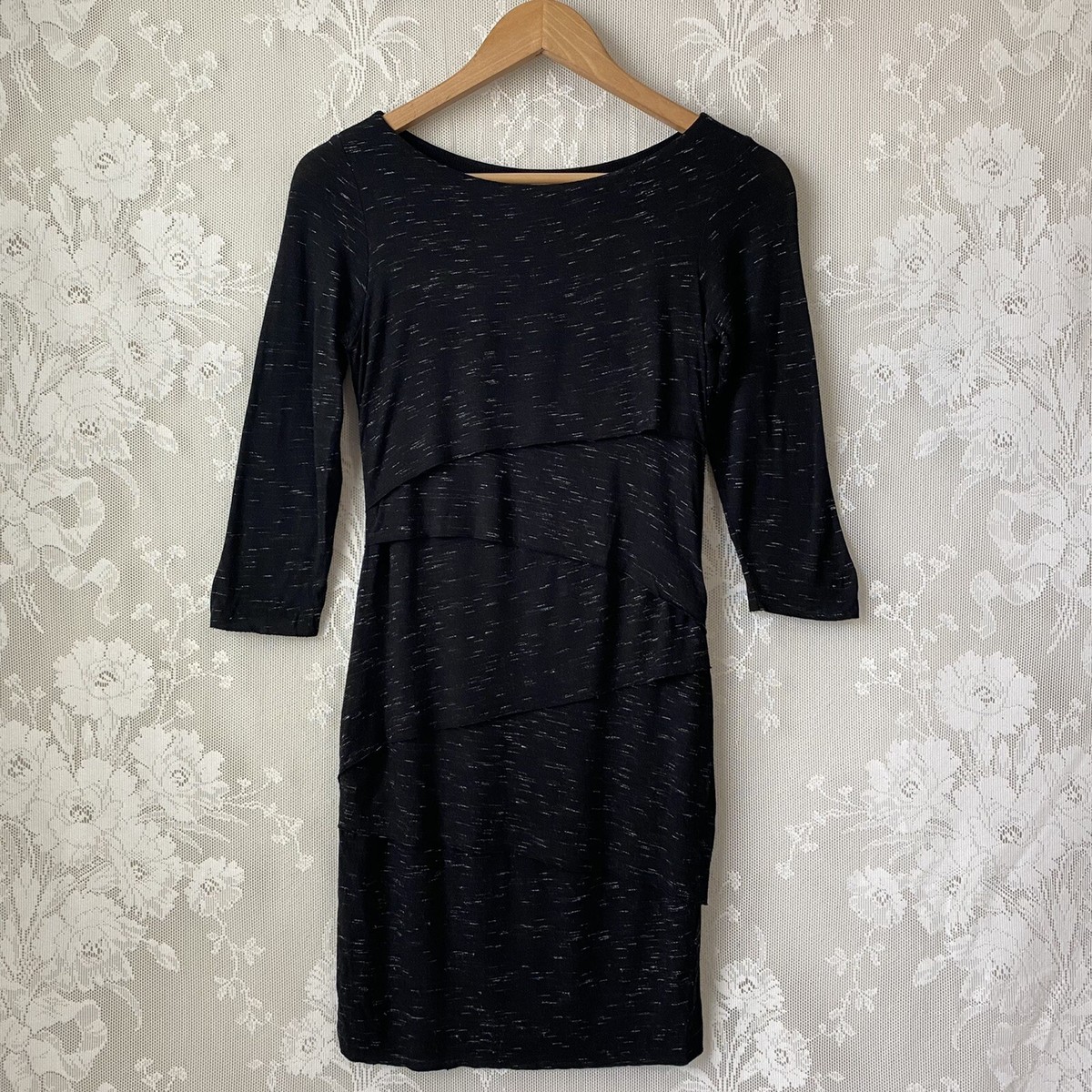 BAILEY 44 Layered Black White Fleck Long Sleeve Dress Knit Womens S Petite BAILEY 44 Layered Black White Fleck Long Sleeve Dress Knit Womens S Petite