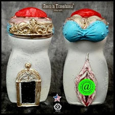 home decor vintage glass jar art sculpture ooak sexy woman lips mouth breast set