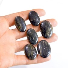 6 Pcs 218 Cts Natural Black Rutile Quartz Loose Gemstone Lot 30x18-33x22mm 2702