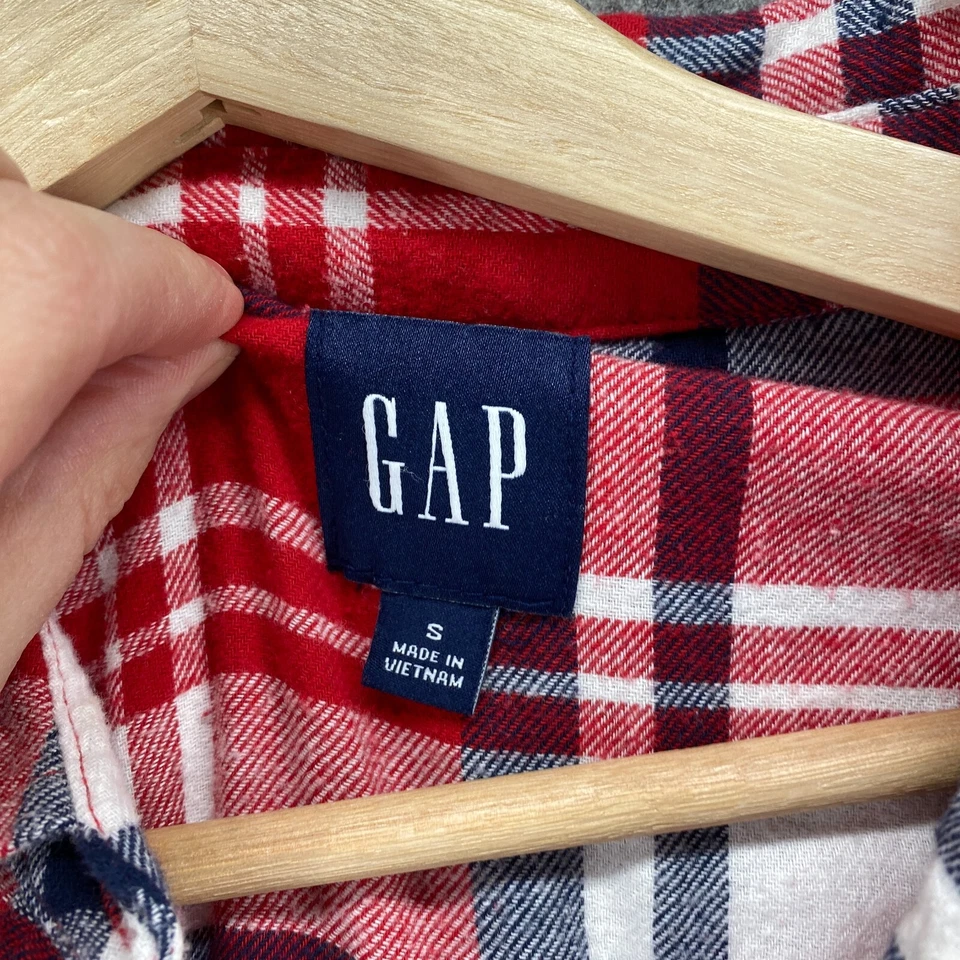 Camisa Gap Feminina S Pequena Vermelha Xadrez Gola Comprida Manga Longa Algodão Casual - Imagem 3 de 4