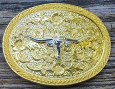 NEW BULL HEAD LONG HORN GOLD SILVER SHINE WESTERN COWBOY RODEO BELT BUCKLE