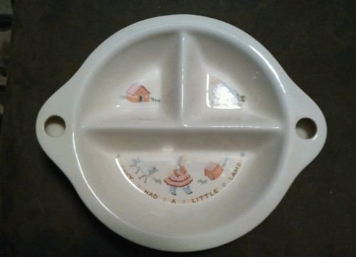 Childs Childrens Baby Divided Dish Bowl Mary Had a Little Lamb Warming Base 40s - Picture 1 of 6